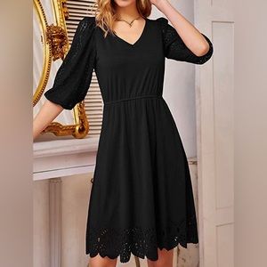 GRACE KARIN Black Women's XXL - V Neck Lace Short Sleeve Dress  NEW never worn